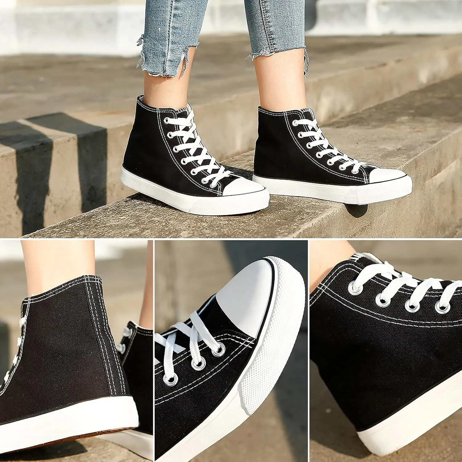 Womens Canvas Sneakers High Top Lace ups Casual Walking Shoes