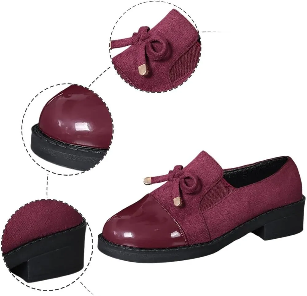 Womens Dress Shoes Comfortable Platform Chunky Heeled Loafers Wide Width Bow Work Business Casual Shoes Women