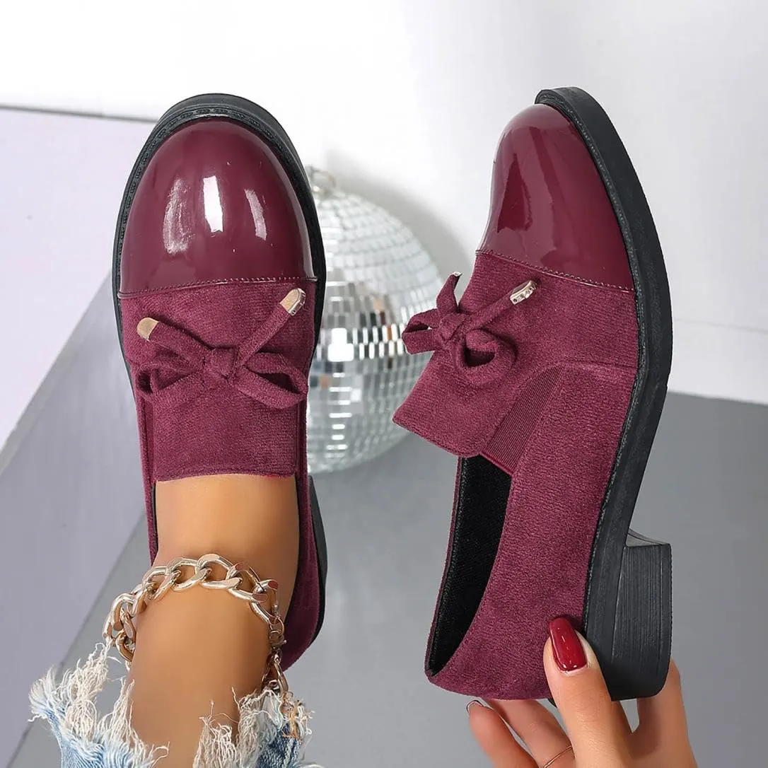 Womens Dress Shoes Comfortable Platform Chunky Heeled Loafers Wide Width Bow Work Business Casual Shoes Women