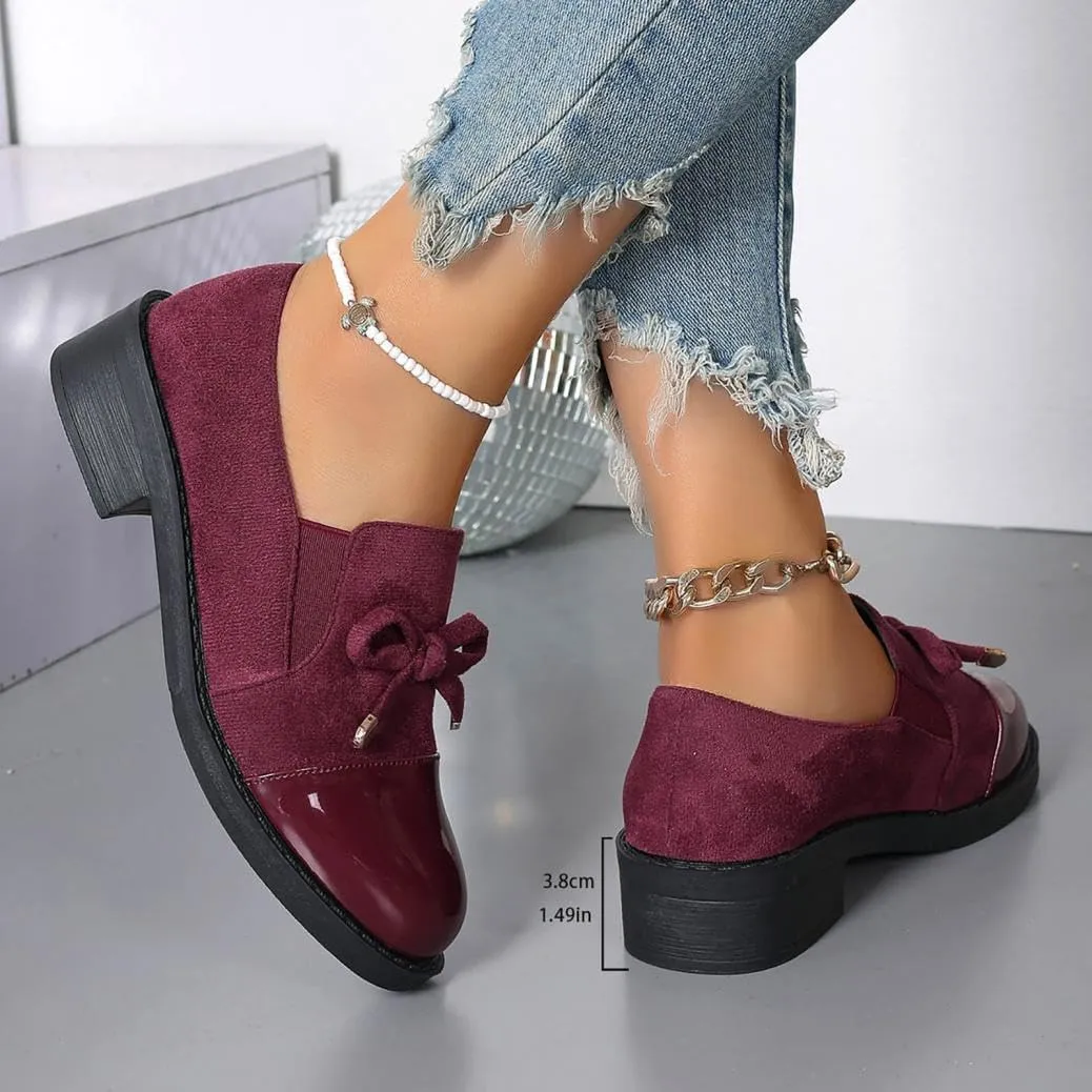 Womens Dress Shoes Comfortable Platform Chunky Heeled Loafers Wide Width Bow Work Business Casual Shoes Women