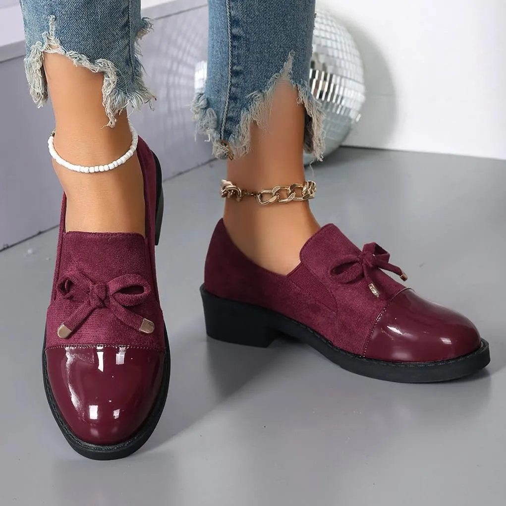 Womens Dress Shoes Comfortable Platform Chunky Heeled Loafers Wide Width Bow Work Business Casual Shoes Women