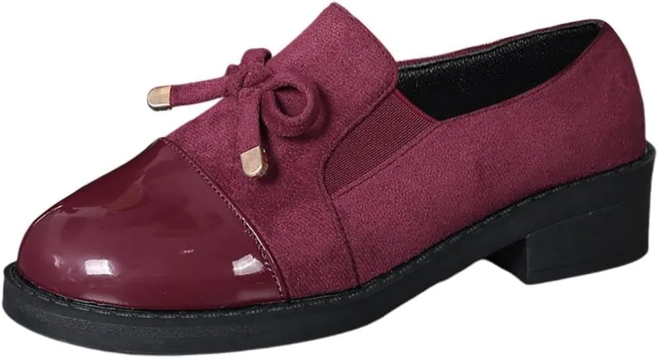Womens Dress Shoes Comfortable Platform Chunky Heeled Loafers Wide Width Bow Work Business Casual Shoes Women
