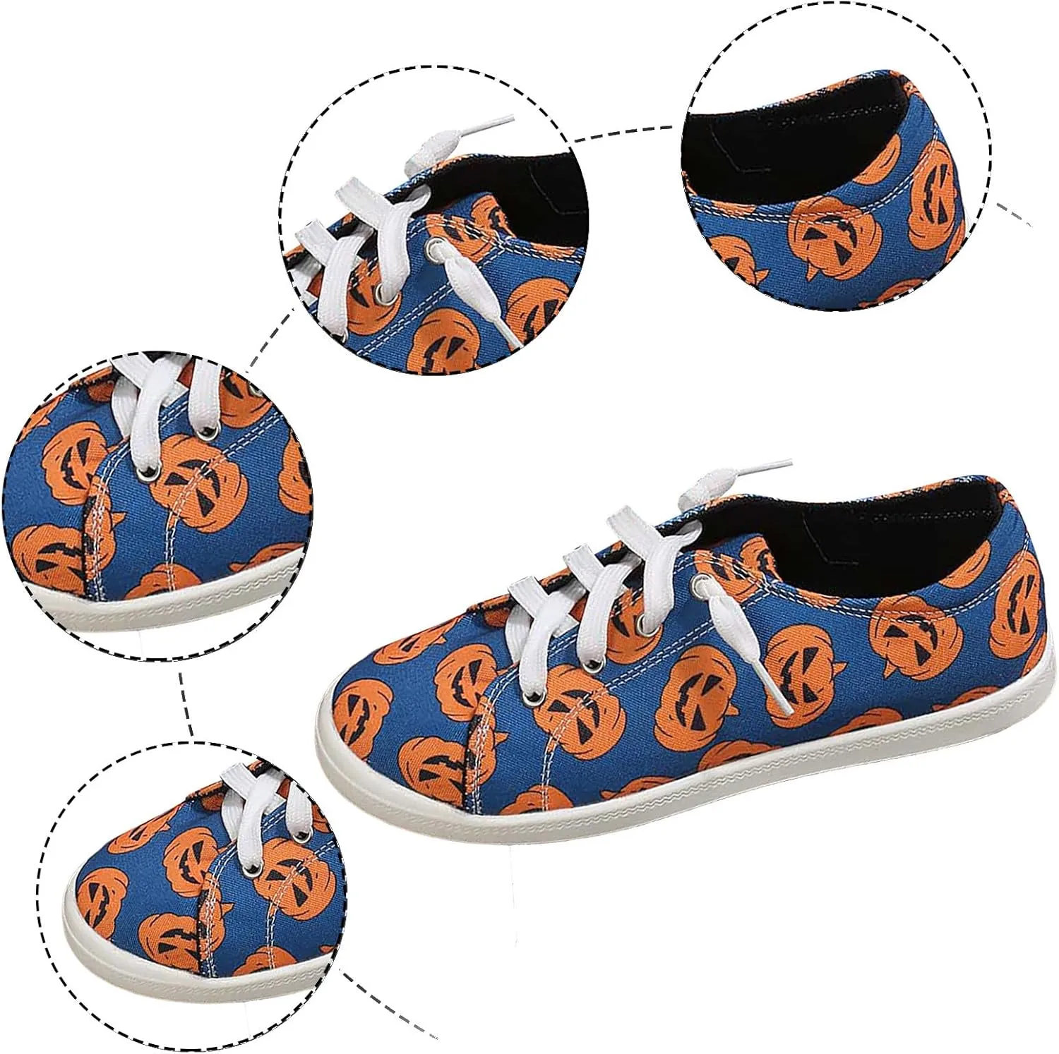 Womens Halloween Pumpkin Sneakers Print Canvas Shoes Halloween Decorations Slip On Loafers Low Top Casual Shoes Canvas Sneaekers Flat Tennis Comfortable Walking Shoes