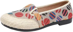 Women's Linen Retro Single Shoes Breathable Ballet Flats Comfortable Soft Walking Driving Shoes Elderly Loafers