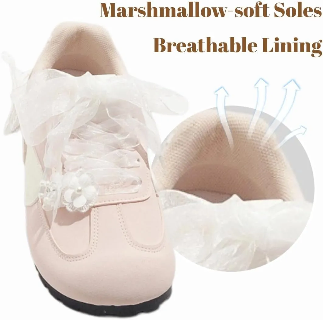 Women's Pink Butterfly Lace Sneakers Soft Sole Y2K Platform Breathable Fashion Trainers for Everyday Wear