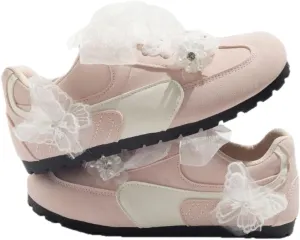 Women's Pink Butterfly Lace Sneakers Soft Sole Y2K Platform Breathable Fashion Trainers for Everyday Wear