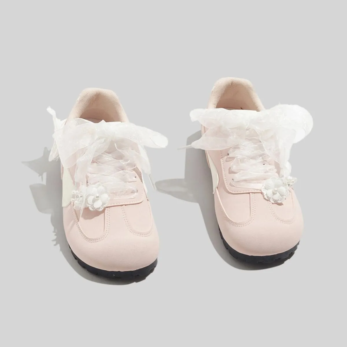 Women's Pink Butterfly Lace Sneakers Soft Sole Y2K Platform Breathable Fashion Trainers for Everyday Wear
