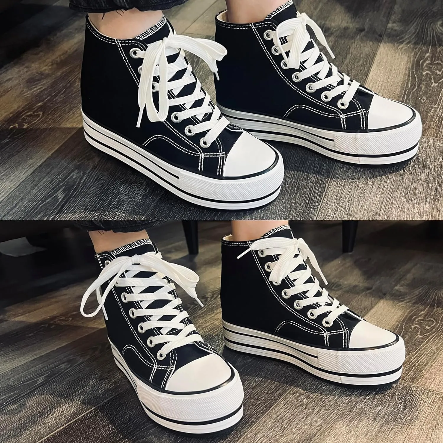 Womens Platform Wedge Sneakers Hidden Wedge 4 Inches Height Boost, High Top Canvas Heel Sneakers White Fashion Sneakers for Women and Girls