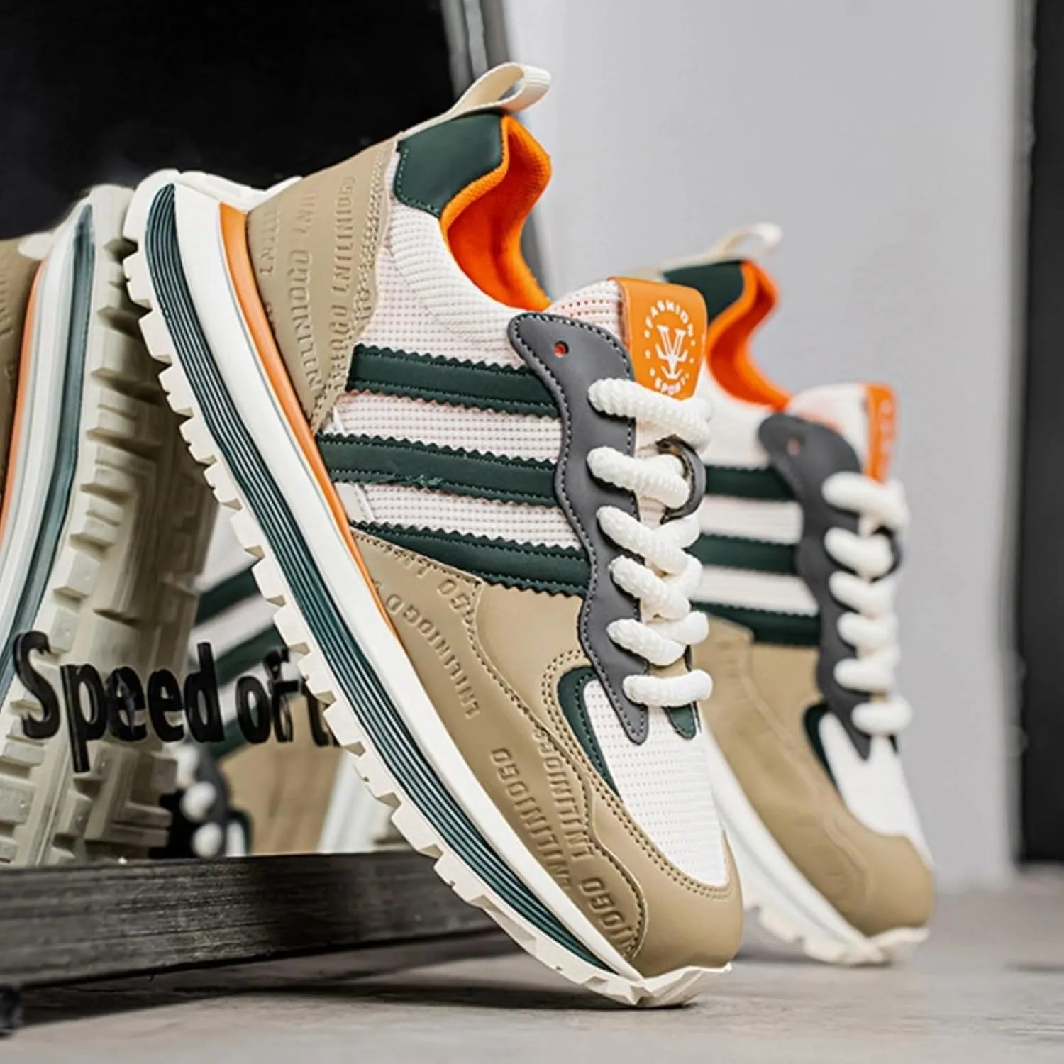 Women’s Retro Jogger Sneakers, Fashion Mesh Suede Trainers, Vintage Street Running Shoes, Iconic Triple Stripe Detailing