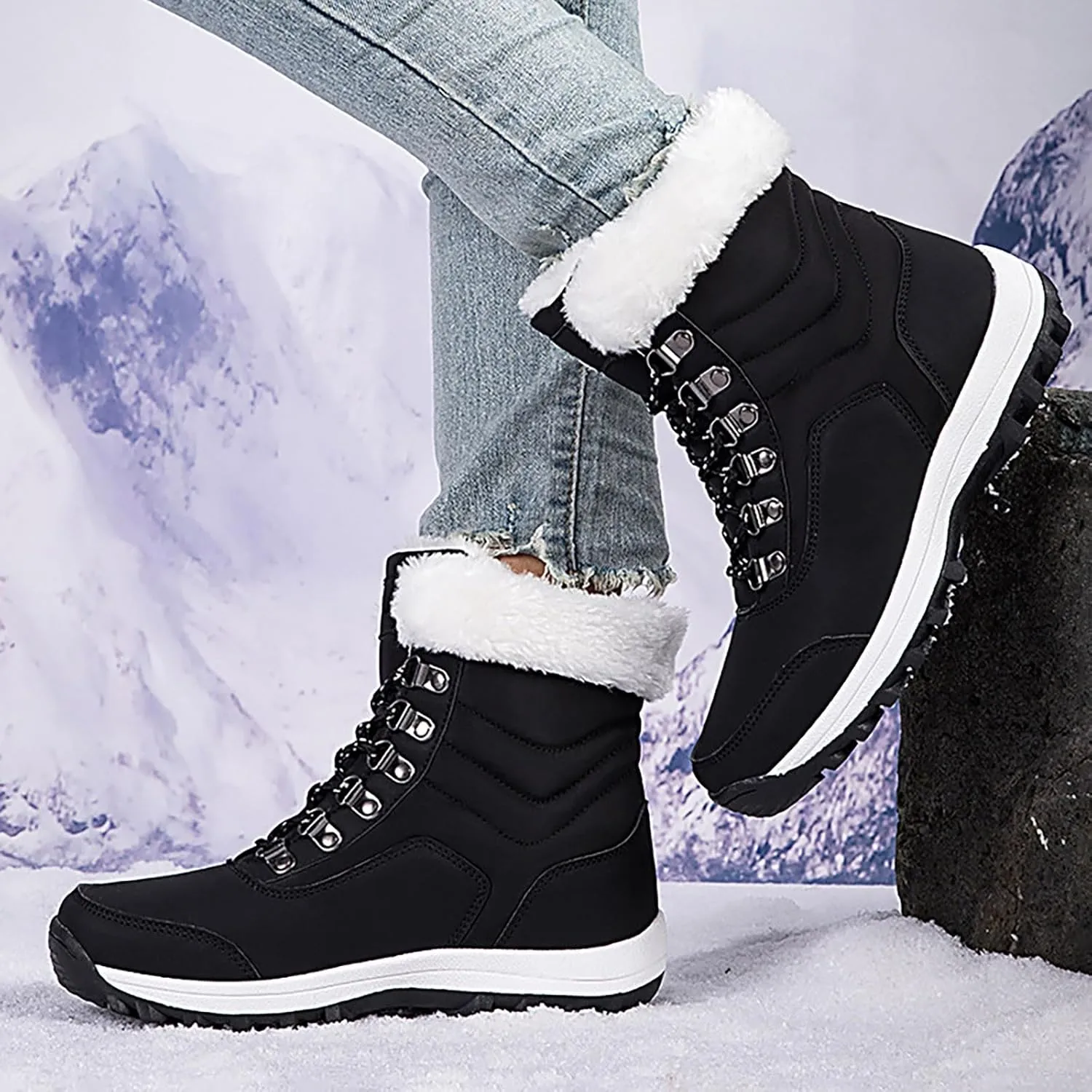 Women's Snow Boots Fleece Lined Cold Proof Boots Insulated Winter Boots Comfort Hiking Boots Outdoor Snow Boots