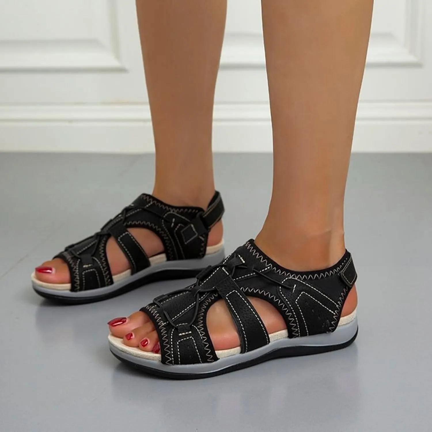 Women's Wedge Heel With Arch Support Low Top Round Toe Casual Sandals For Hiking Outdoor Walking Summer Platform Athletic Shoes Women