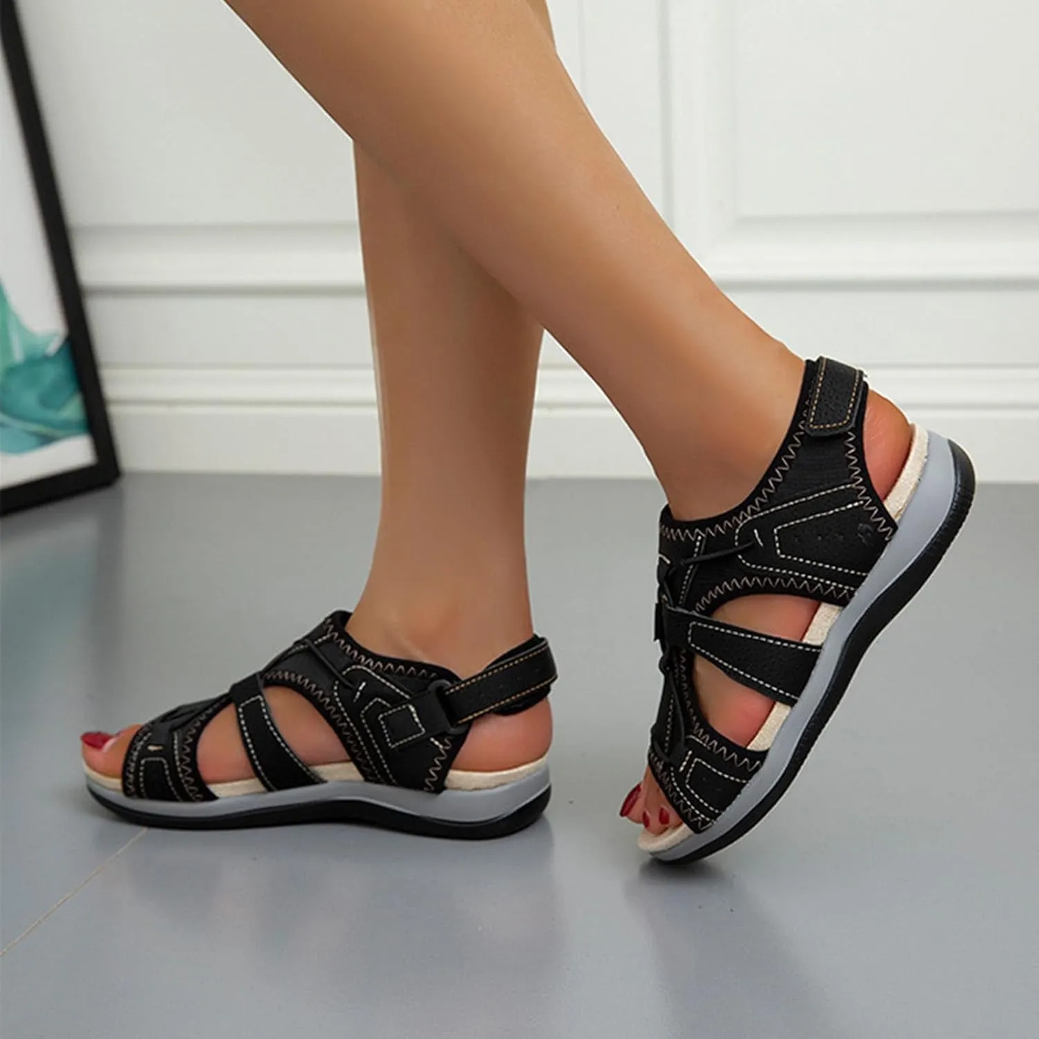 Women's Wedge Heel With Arch Support Low Top Round Toe Casual Sandals For Hiking Outdoor Walking Summer Platform Athletic Shoes Women