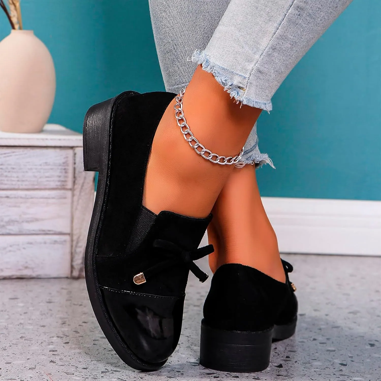 Work Shoes Women Business Casual Shoe Dressy Chunky Loafers Comfortable Office Shoes Penny Loafers Slip On Shoe
