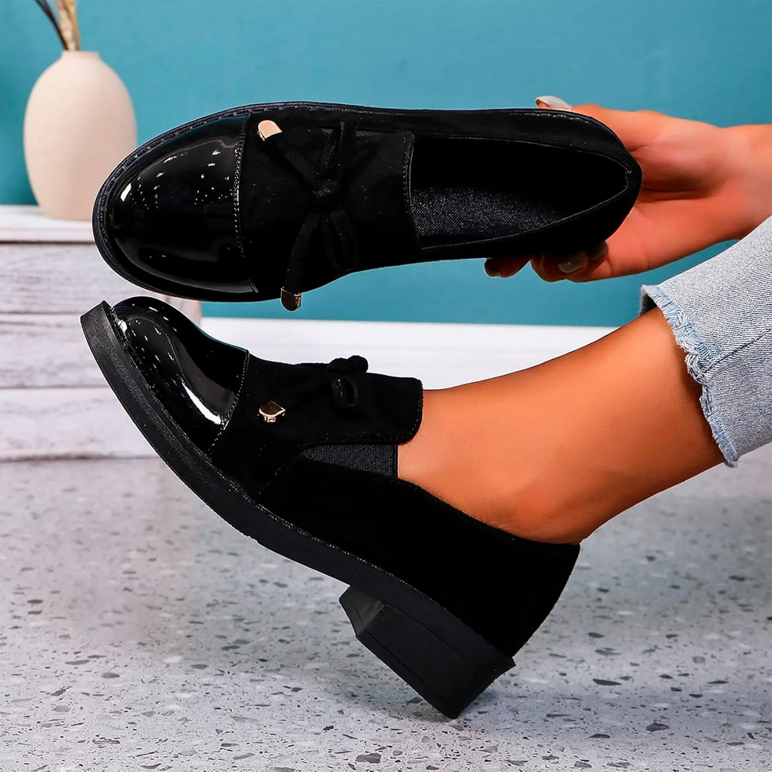 Work Shoes Women Business Casual Shoe Dressy Chunky Loafers Comfortable Office Shoes Penny Loafers Slip On Shoe