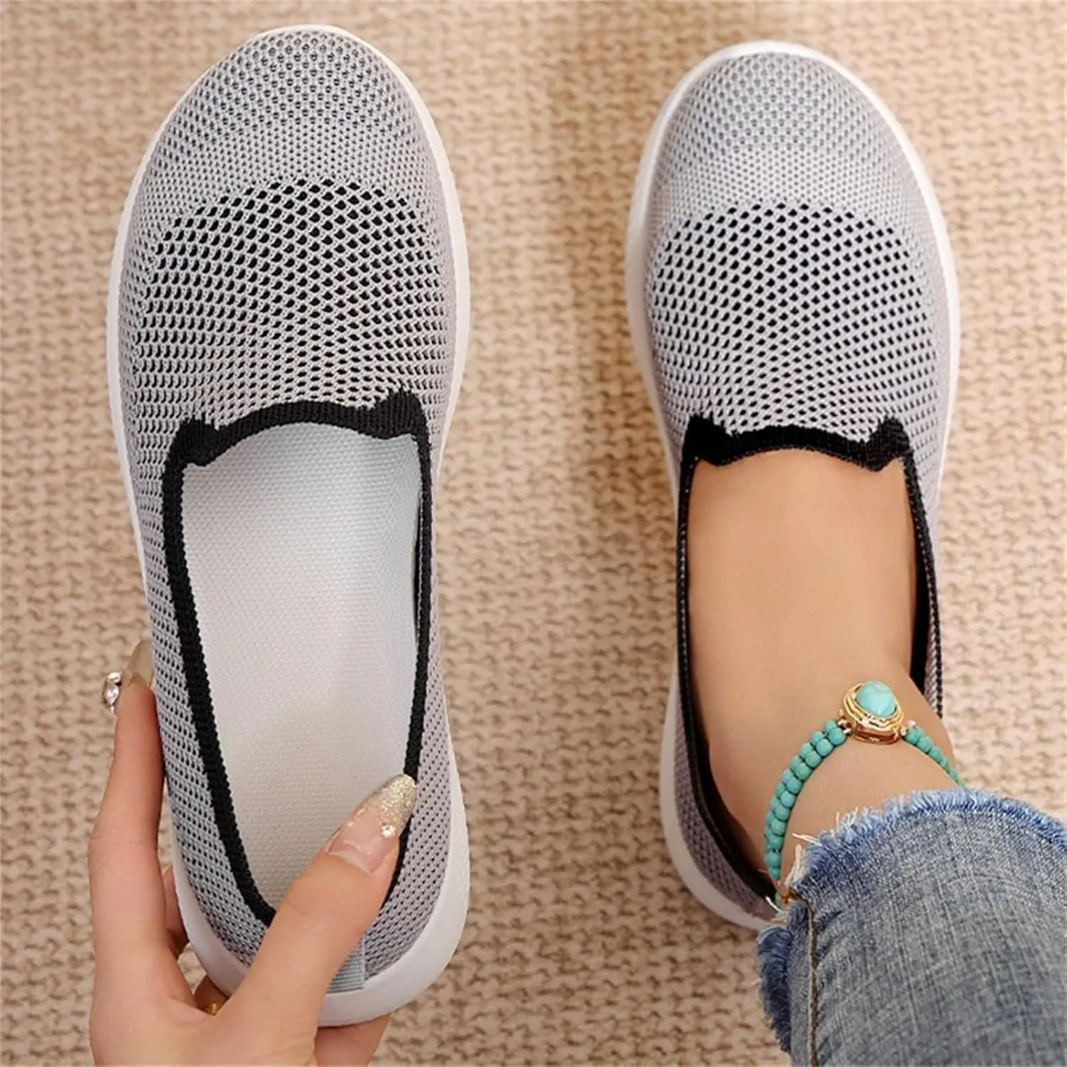 Woven Orthopedic Breathable Soft Sole Casual Sport Shoes Comfortable Lighweight Sneakers Hands Free Comfy Outdoor Walking Shoes for Women